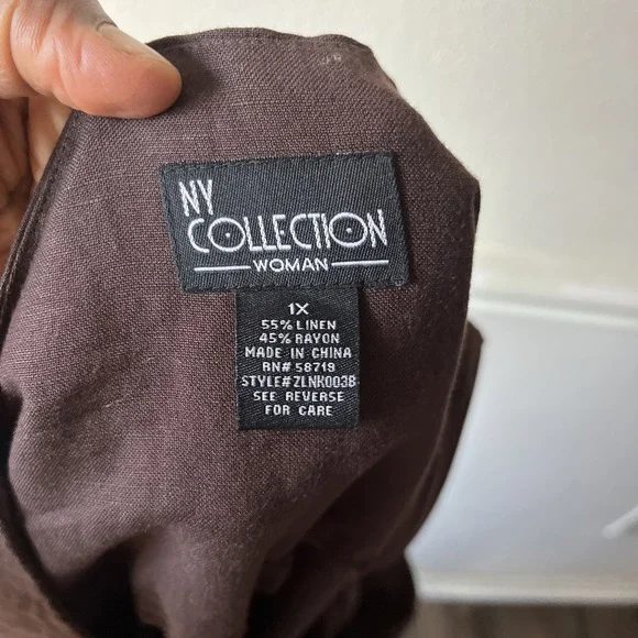 NY Collection Woman Linen Blend Asymmetrical Flowy Lagenlook Brown Skirt 1X - Picture 11 of 11